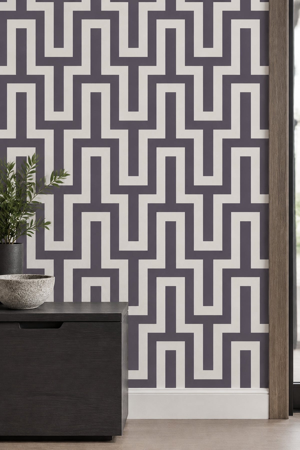 Greek Key Maze Wallpaper Gray And White Geometric