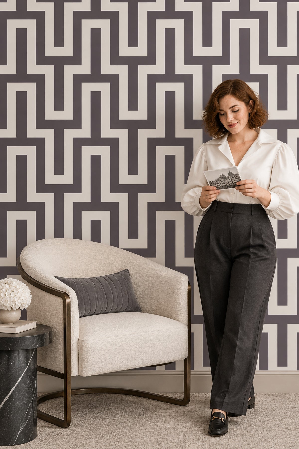 Greek Key Maze Wallpaper Gray And White Geometric
