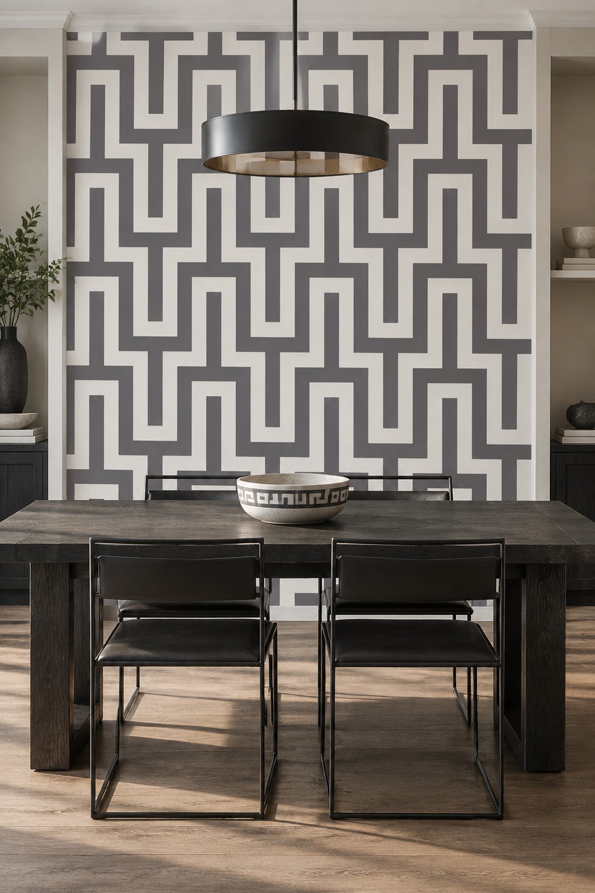 Greek Key Maze Wallpaper Gray And White Geometric