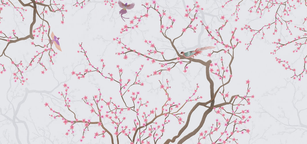 Bright Cherry Blossom and Bird Wall Mural pattern artwork