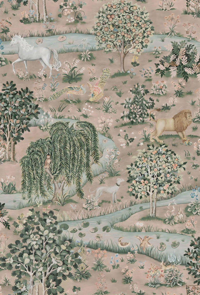 Woodland Animal Wallpaper River Landscape Scenic Wall Mural pattern artwork