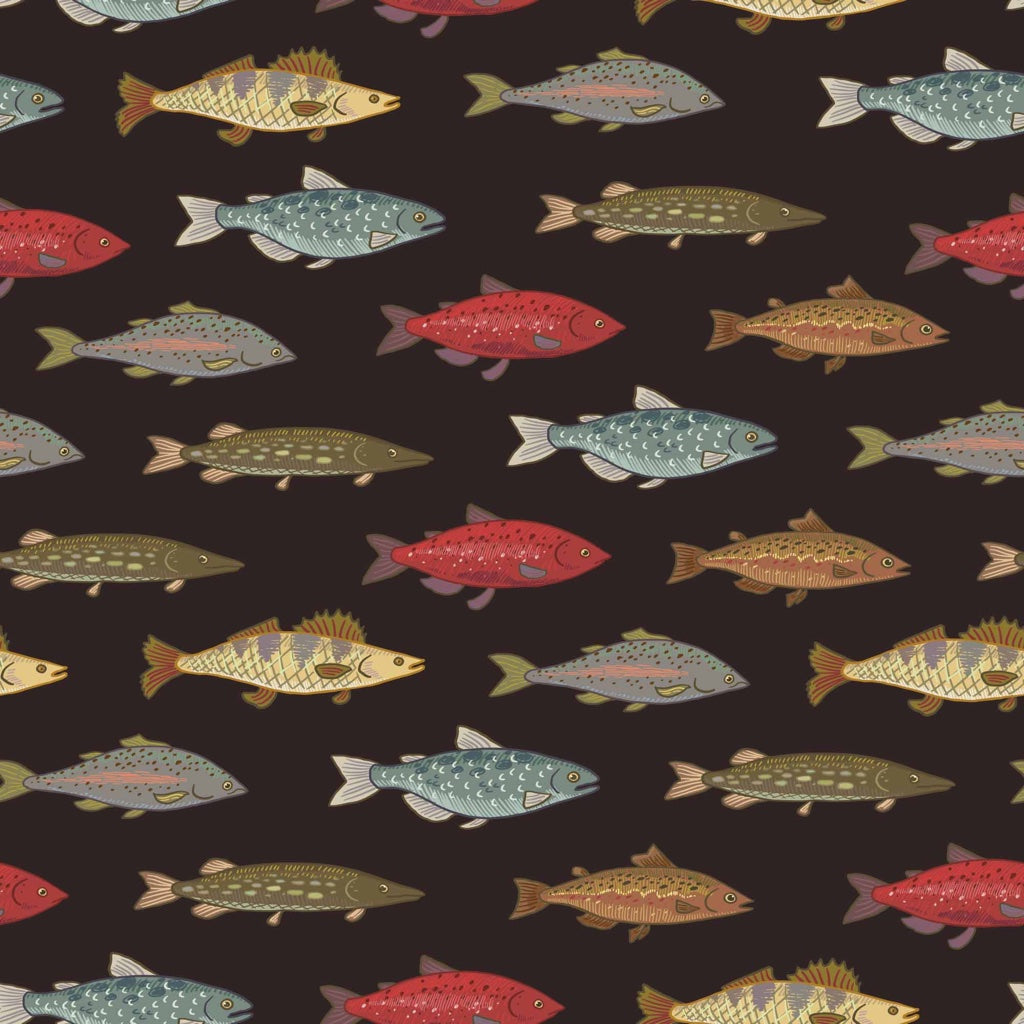 Black Multicolor Fish Pattern Wallpaper pattern artwork