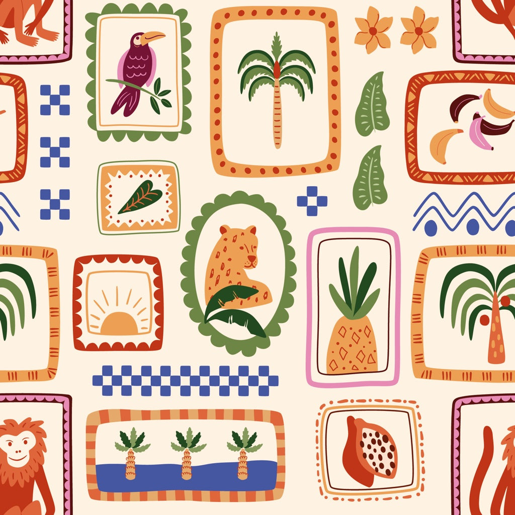 Tropical Wallpaper Eclectic Vibrant Decorative Mural pattern artwork