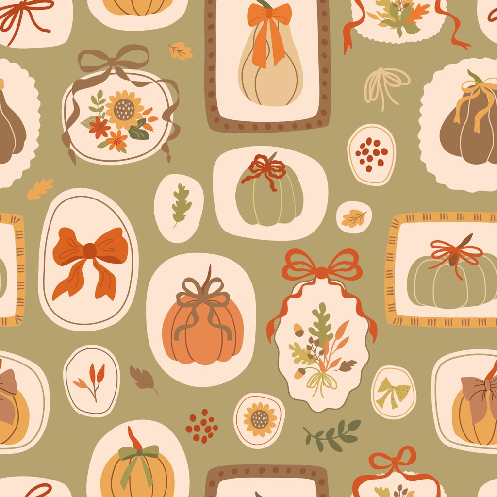 Muted Green Wallpaper Vintage Playful Decorative Mural pattern artwork