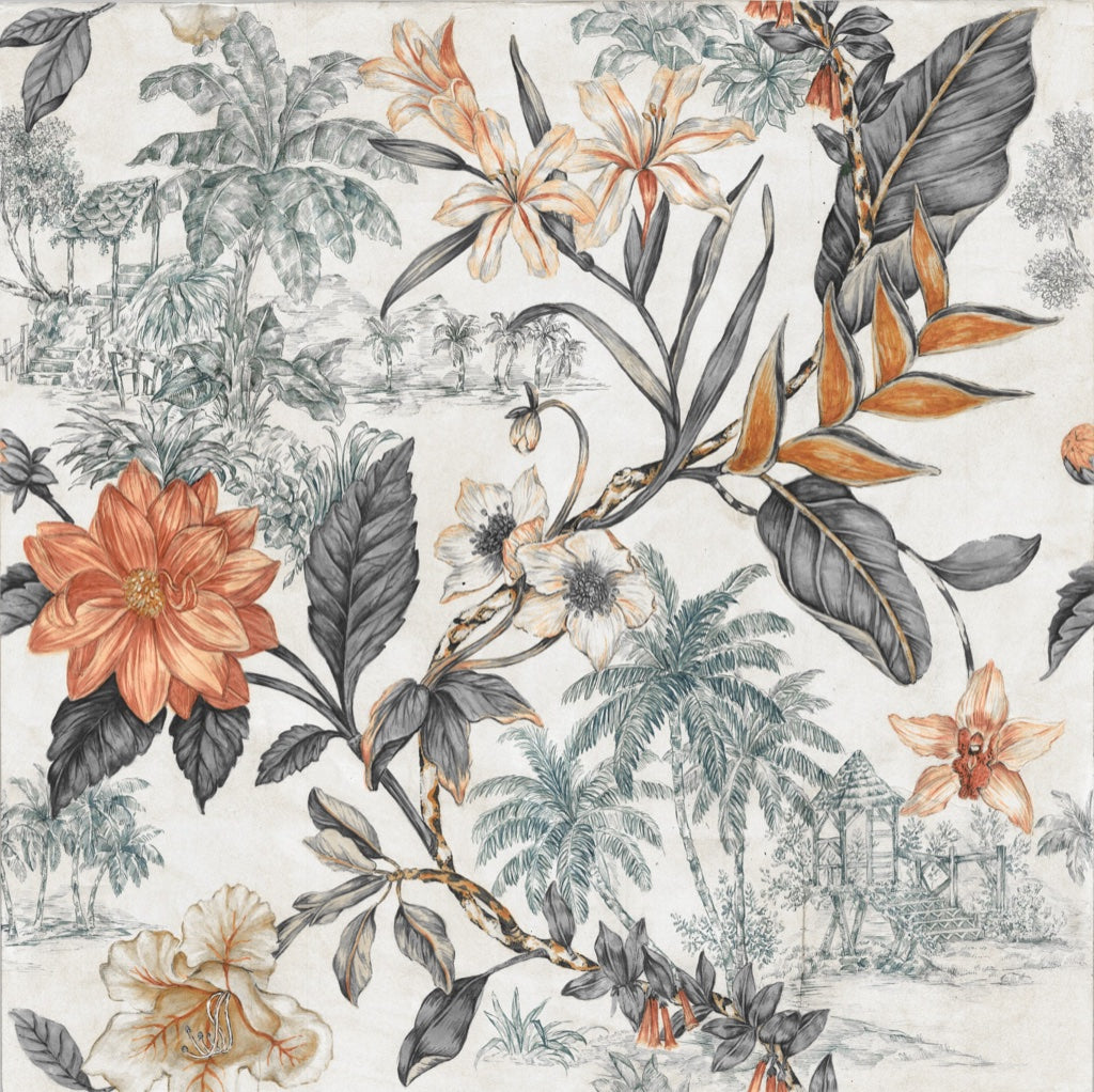 Vintage Tropical Wallpaper Chinoiserie Botanical Wall Mural pattern artwork