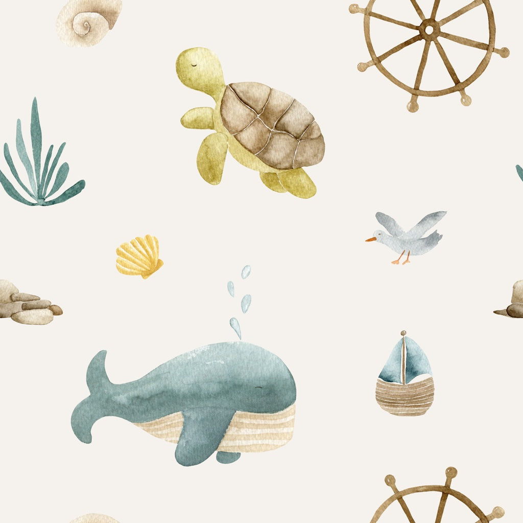 Marine Wallpaper Whale Turtle Decorative Mural pattern artwork