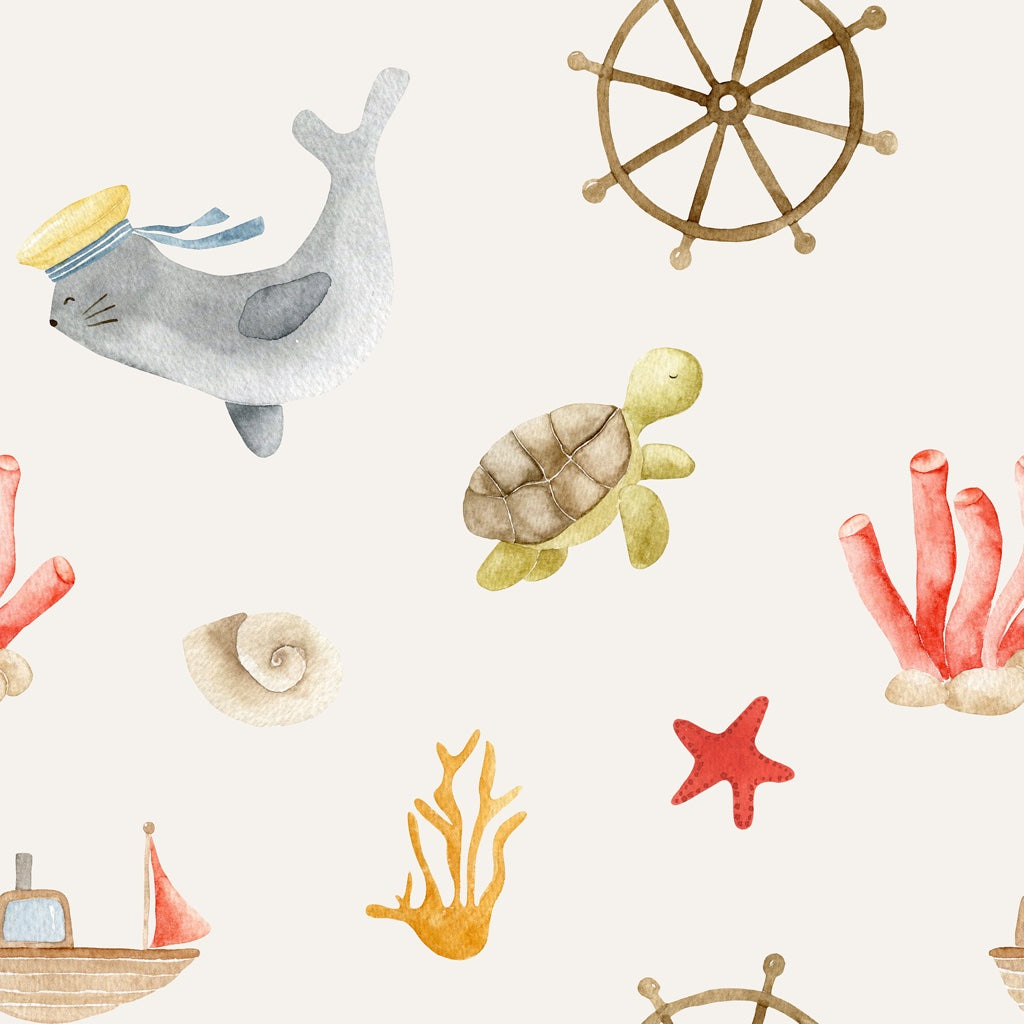 Nautical Wallpaper Whimsical Watercolor Decorative Mural pattern artwork