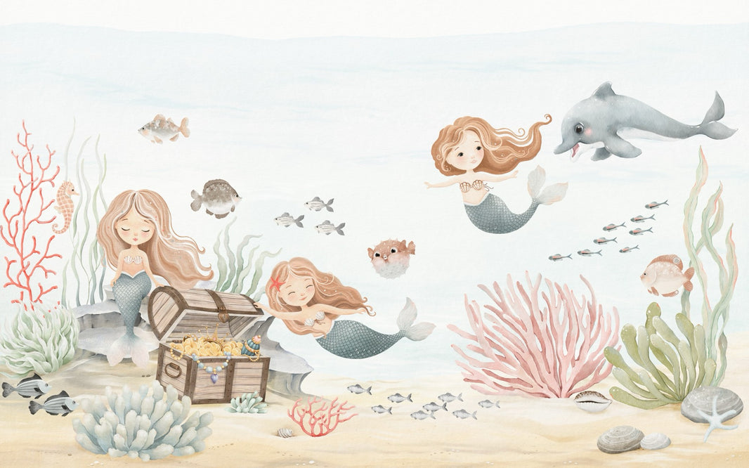 Mermaids Wallpaper Underwater Treasure Wall Mural pattern artwork