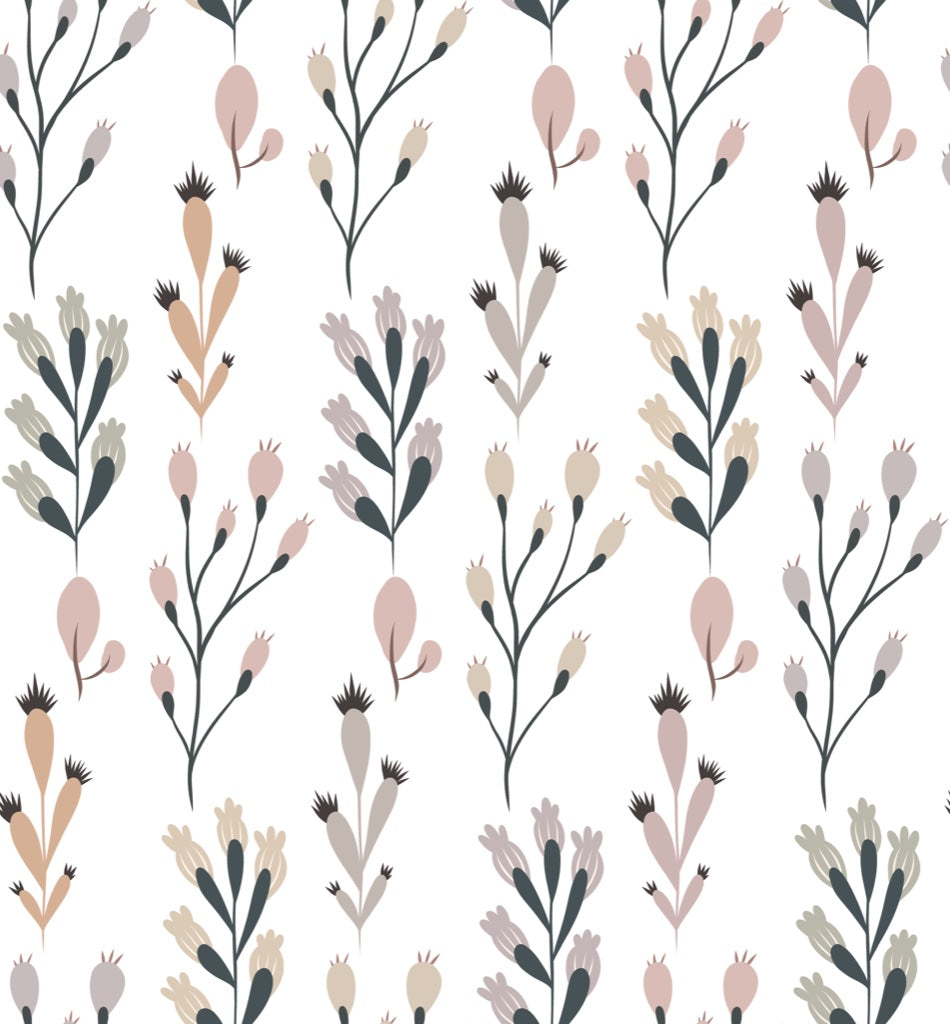 White Background Wallpaper Botanic Minimalist Mural pattern artwork