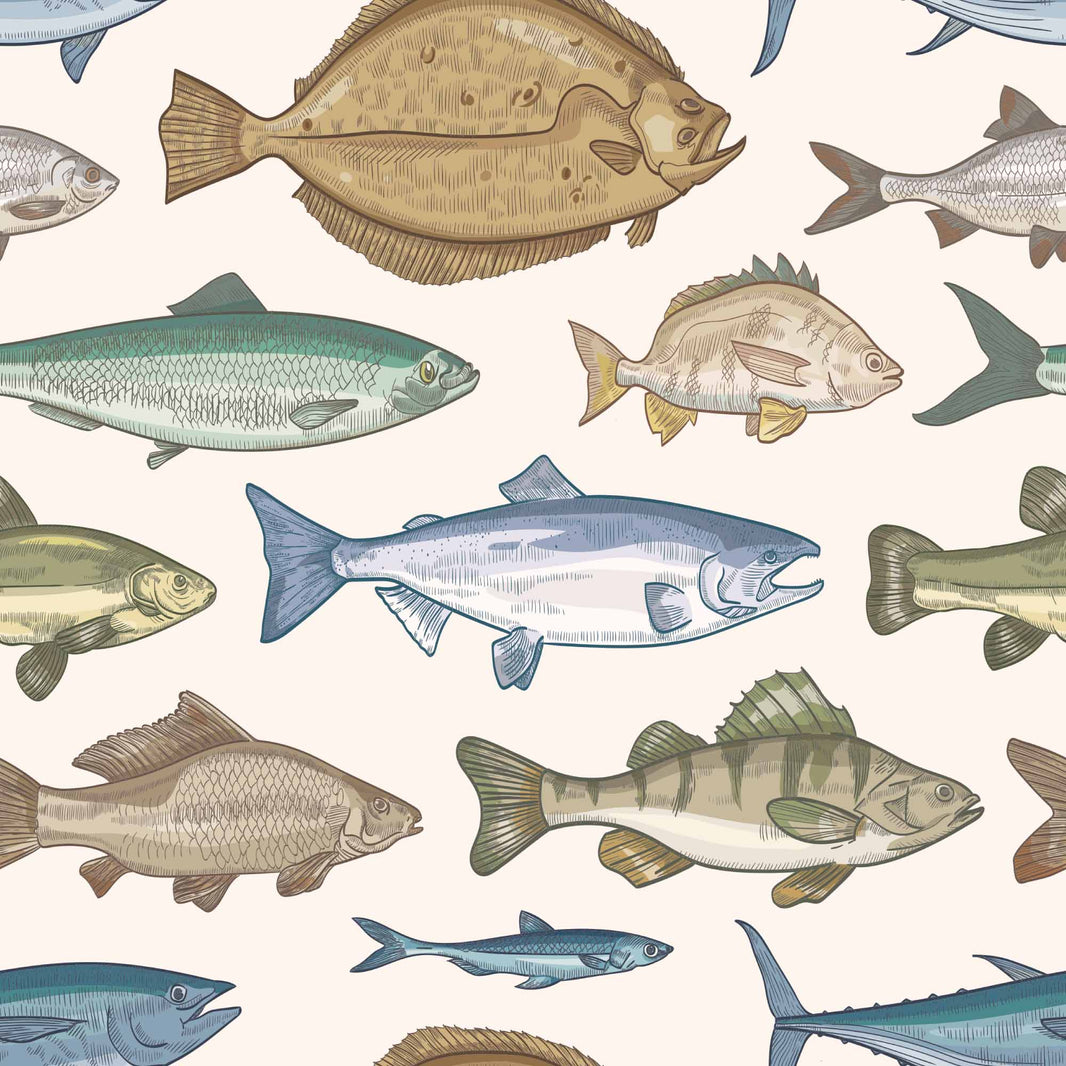 Cream Multicolor Fish Pattern Wallpaper pattern artwork