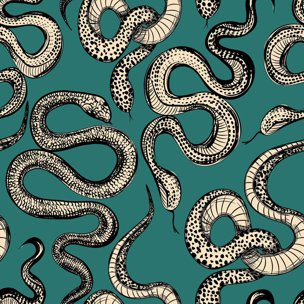 Bold Teal and Beige Snake Pattern Wallpaper pattern artwork