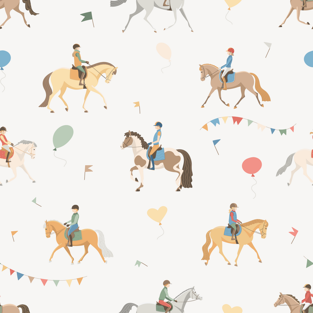 Multicolor Playful Horse Riders Kids Wallpaper pattern artwork