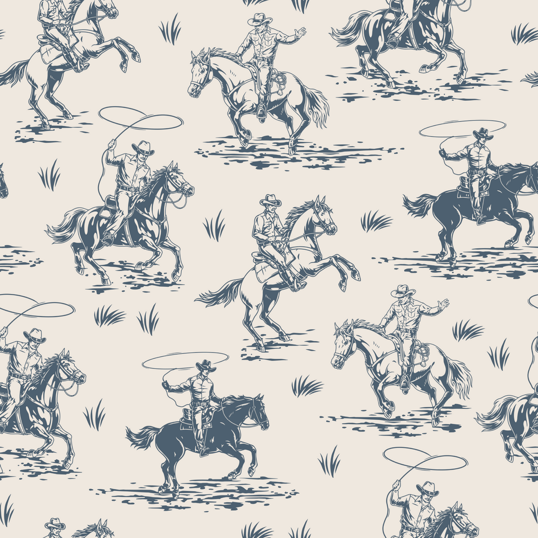 Beige and Blue Cowboy Horse Western Wallpaper pattern artwork