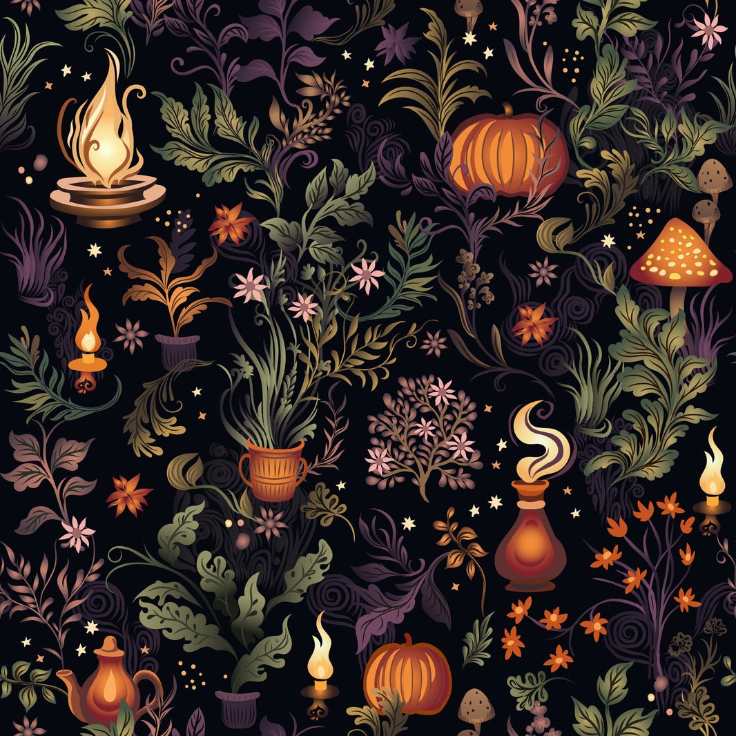 Dark Fantasy Botanical Magic Wallpaper pattern artwork