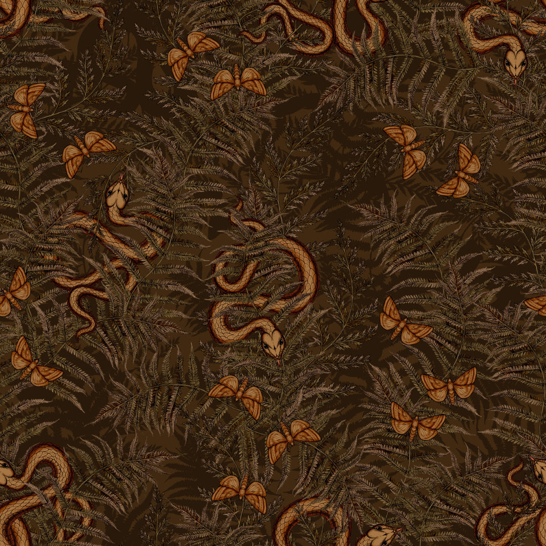 Dark Earthy Fern and Butterfly Wallpaper pattern artwork
