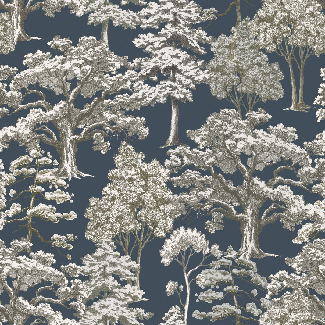 Charcoal Black Vintage Tree Motif Wallpaper pattern artwork