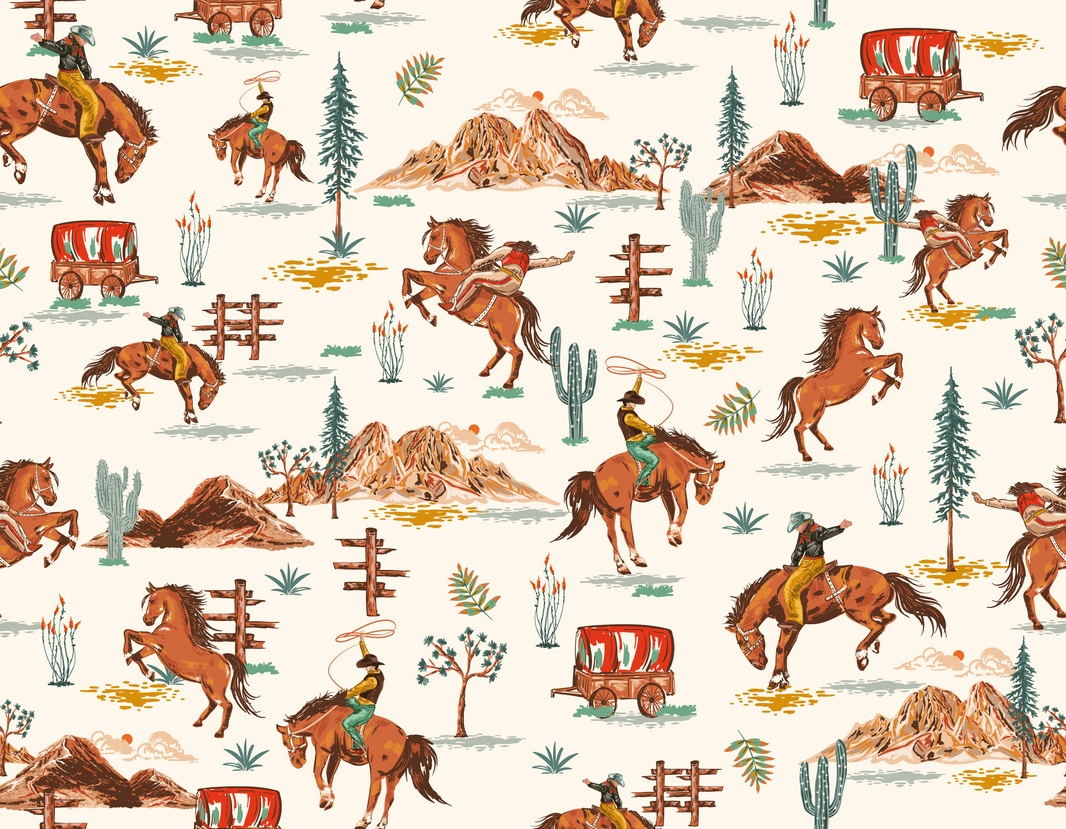 Cream Vintage Western Cowboy Wallpaper pattern artwork