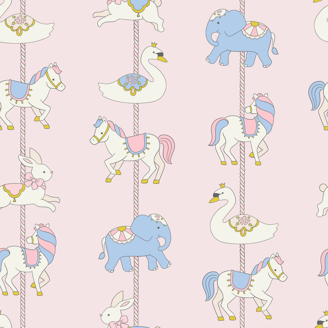 Blush Pink Carousel Animal Kids Wallpaper pattern artwork