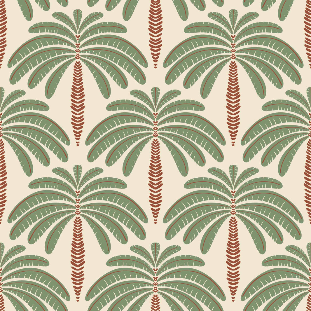 Cream and Green Palm Tree Leaf Pattern Wallpaper pattern artwork