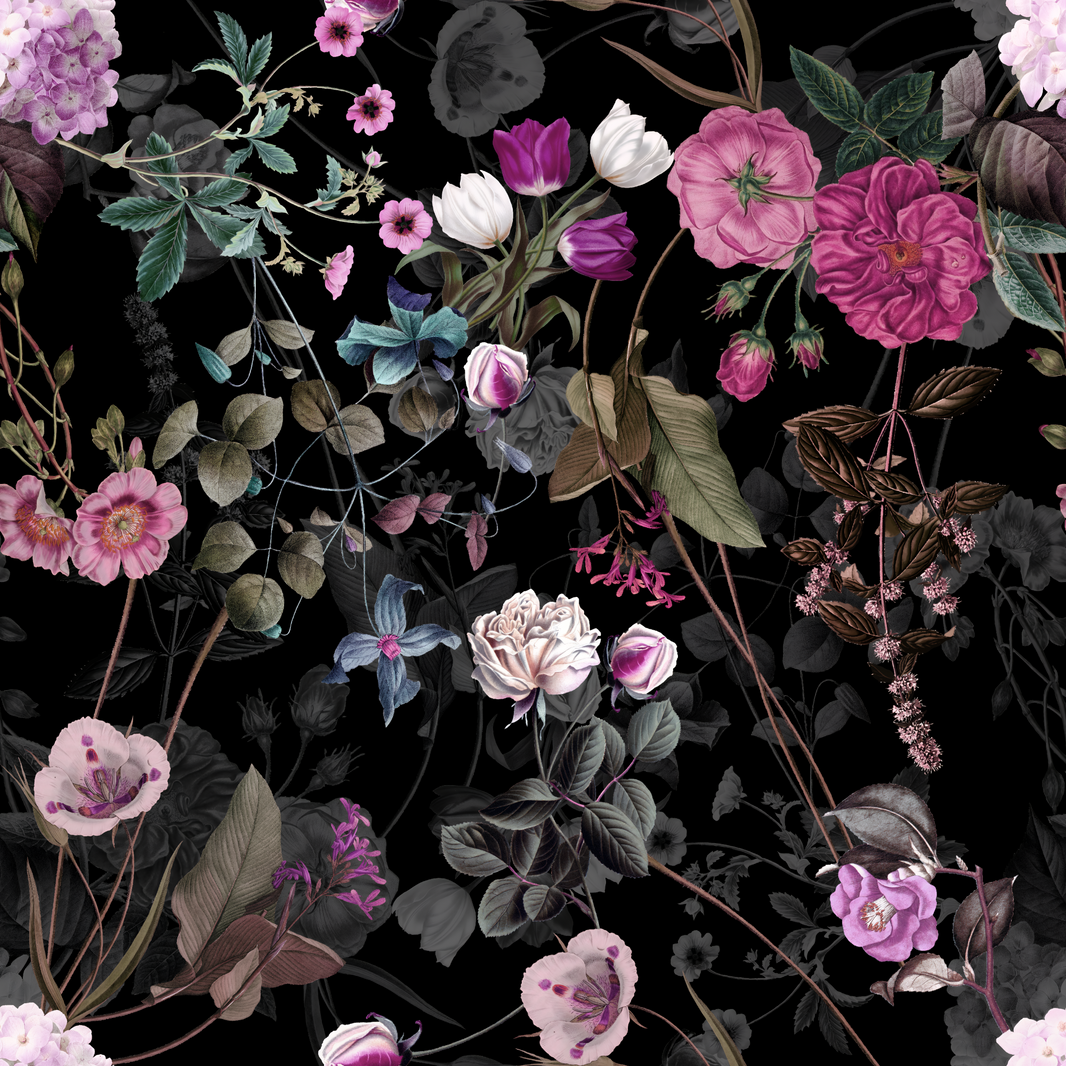 Dark Botanical Rose Floral Wallpaper pattern artwork