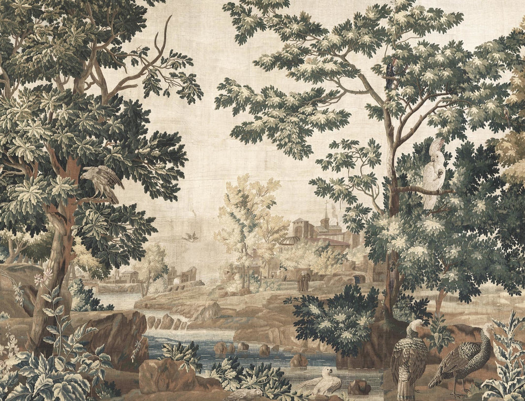 Vintage Beige Woodland Landscape Wall Mural pattern artwork