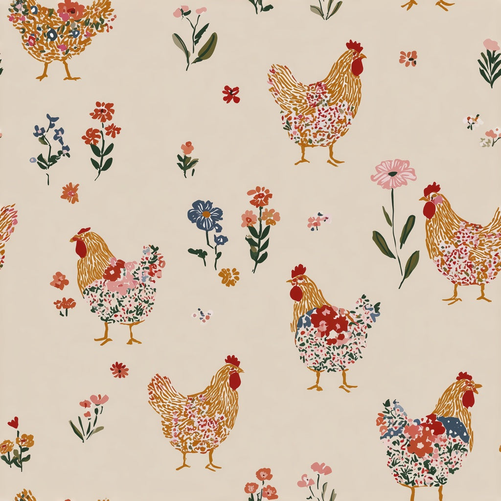 Chickens Wallpaper Roosters Removable Floral Wall Decor pattern artwork