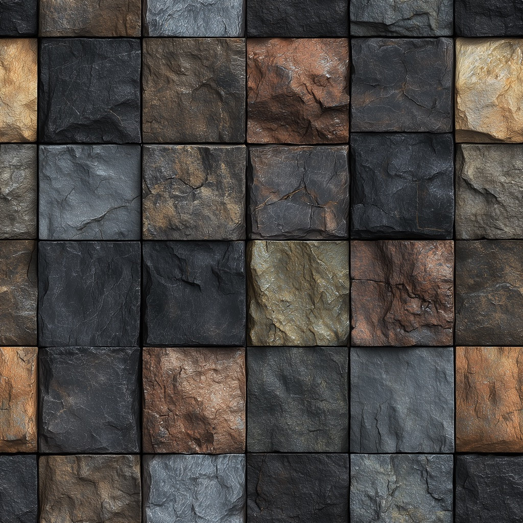 Dark Stone Wallpaper Slate Texture Square Tile Grid Removable Wall Decor pattern artwork