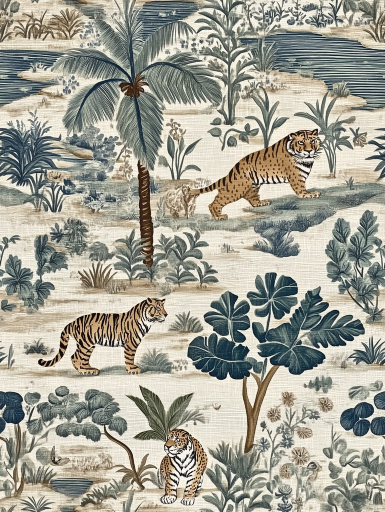 Tropical Wallpaper Tigers Foliage Wall Mural pattern artwork