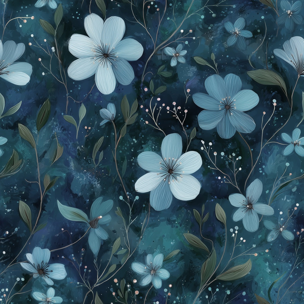 Floral Wallpaper Blue Abstract Decorative Mural pattern artwork