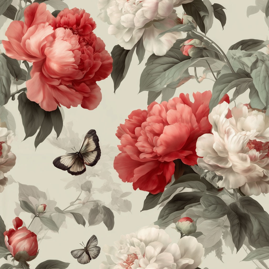 Floral Wallpaper Peonies Removable Butterflies Wall Decor pattern artwork