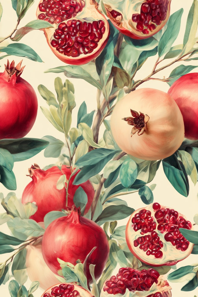 Shades Of Green Wallpaper Red Pomegranate Wall Mural pattern artwork
