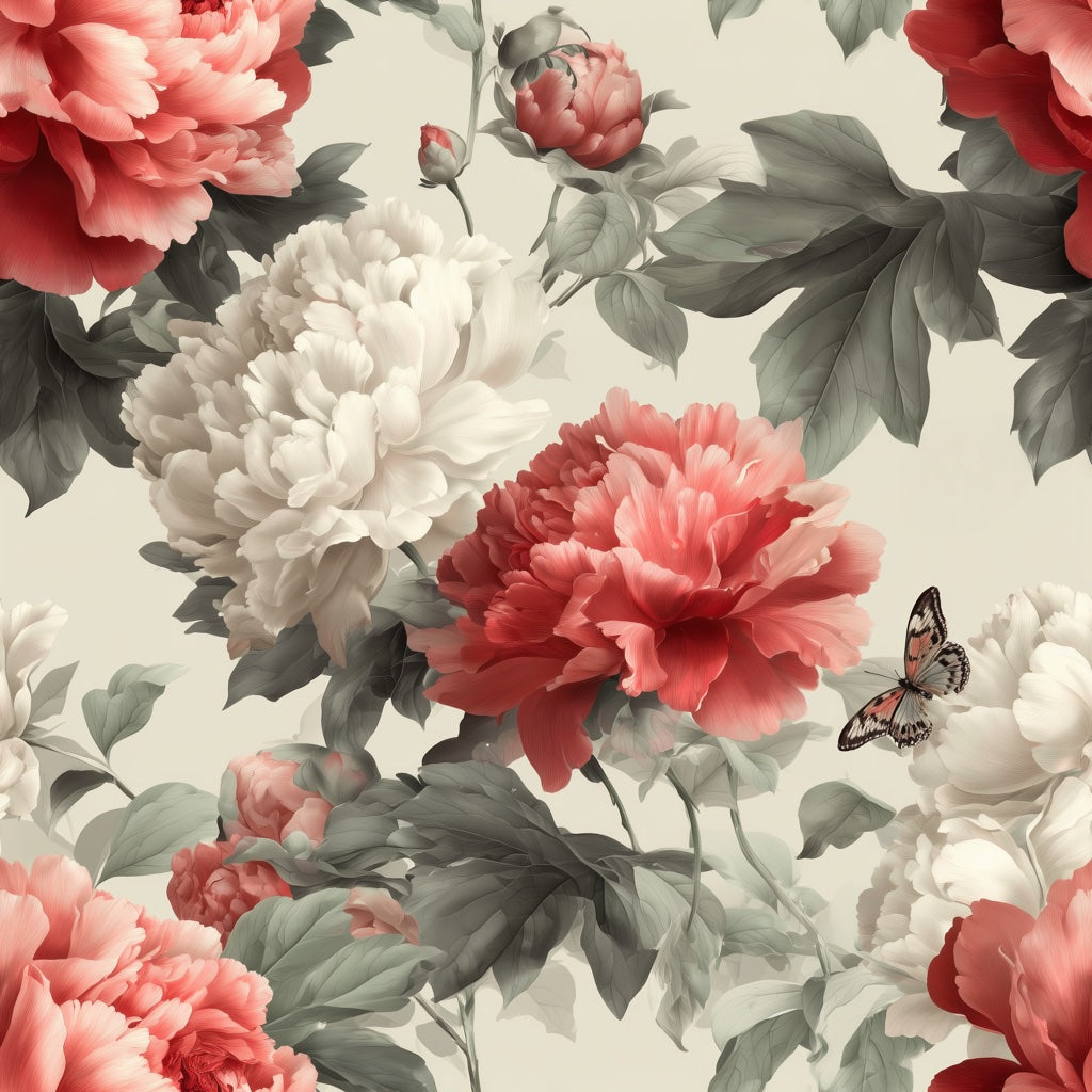 Floral Wallpaper Peonies Butterfly Decorative Mural pattern artwork