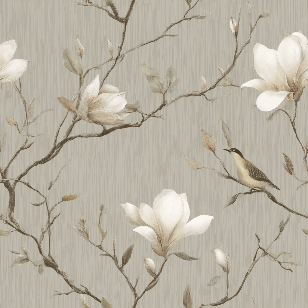 Floral Wallpaper Magnolia Bird Decorative Mural pattern artwork