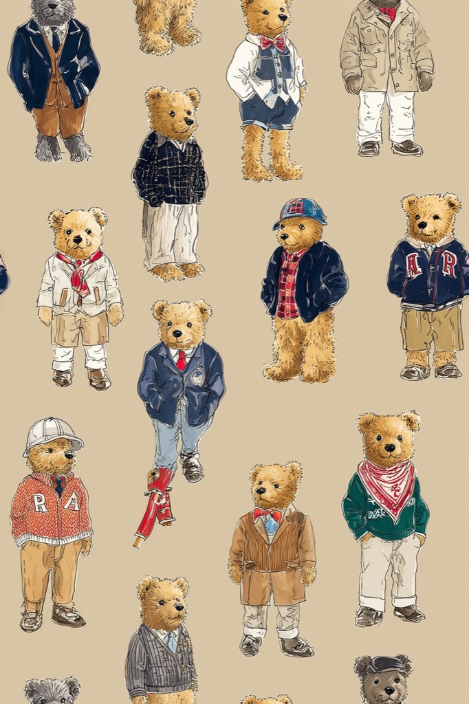 Teddy Bears Wallpaper Vintage Removable Eclectic Wall Mural pattern artwork