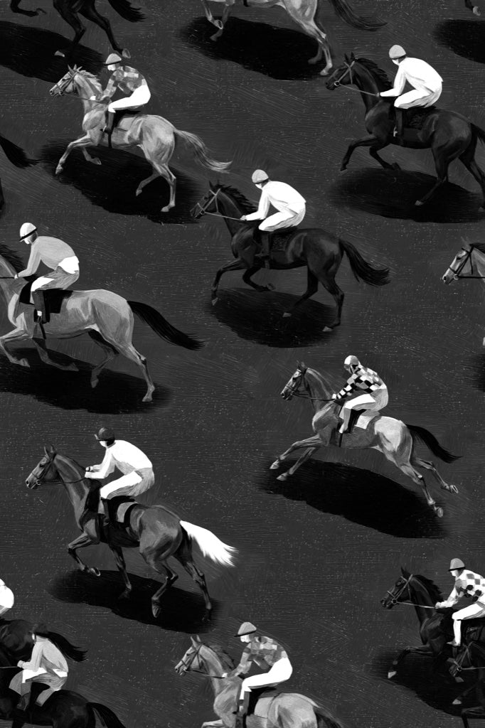 Horse Racing Wallpaper Monochrome Repeating Pattern Decorative Mural pattern artwork