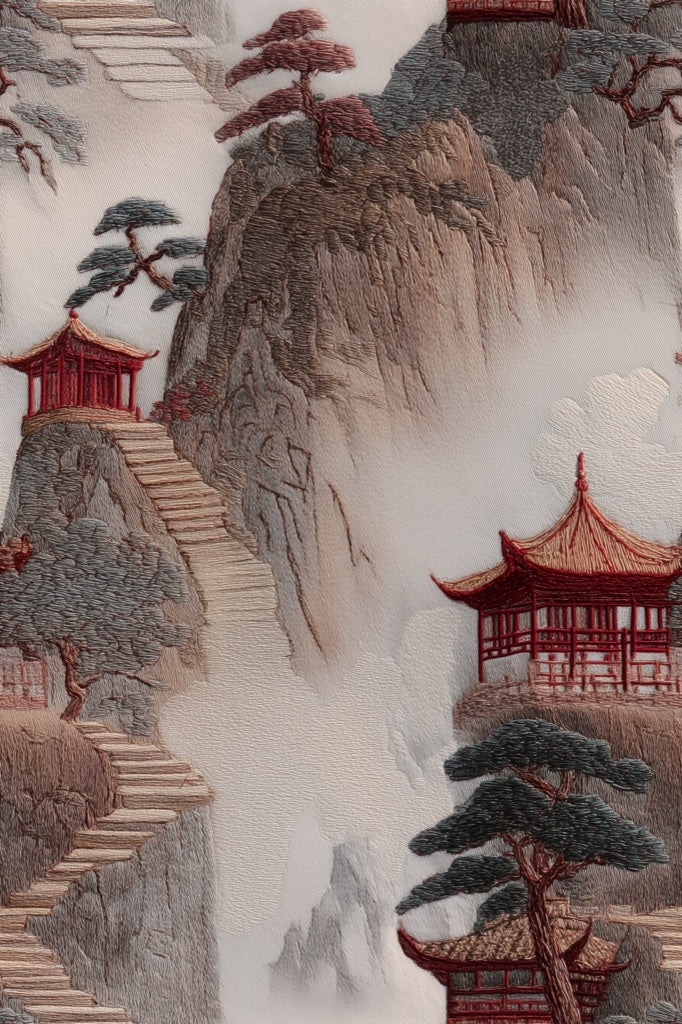 Asian Landscape Wallpaper Pagoda Serene Wall Mural pattern artwork