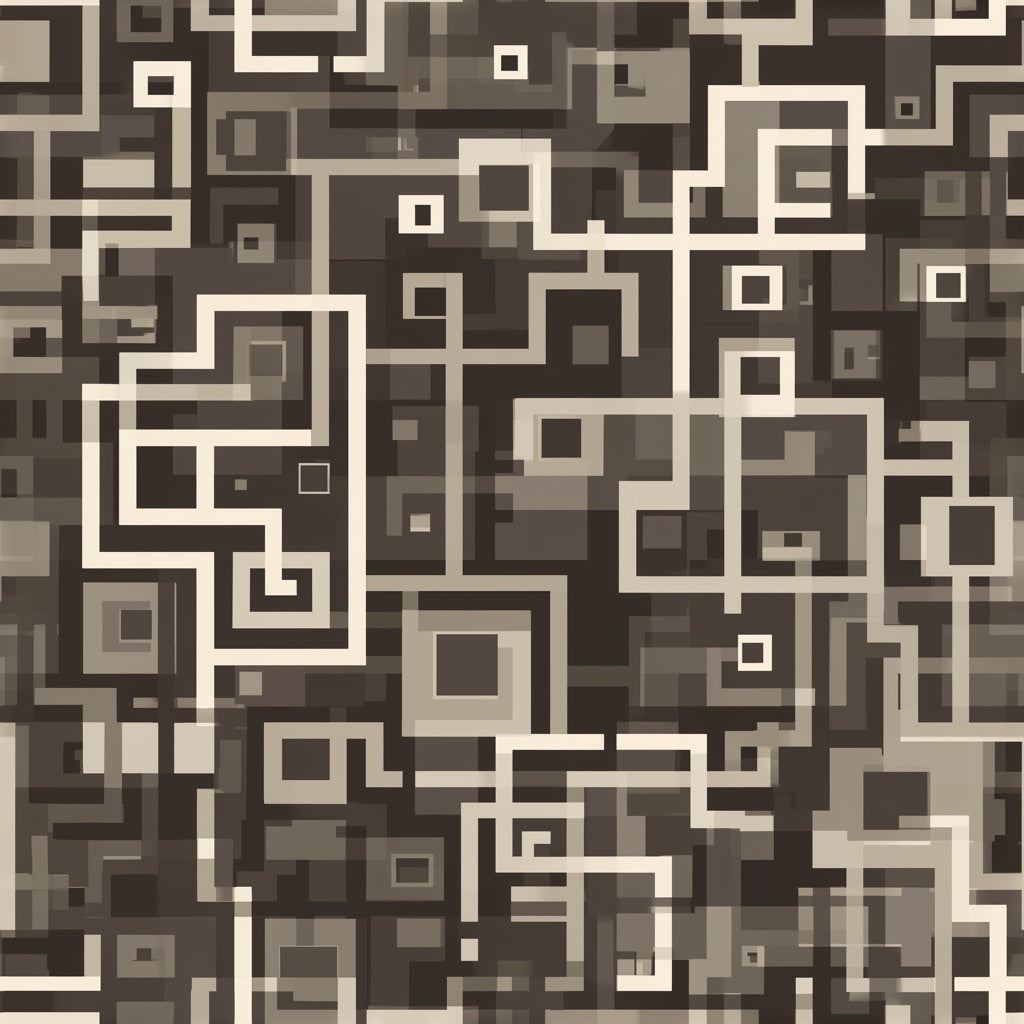 Dark Geometric Wallpaper Abstract Squares Maze Pattern Decorative Mural pattern artwork