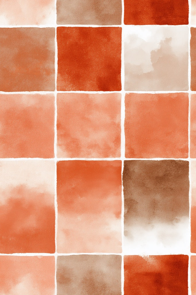 Checkered Grid Wallpaper Geometric Squares Terracotta Removable Wall Decor pattern artwork