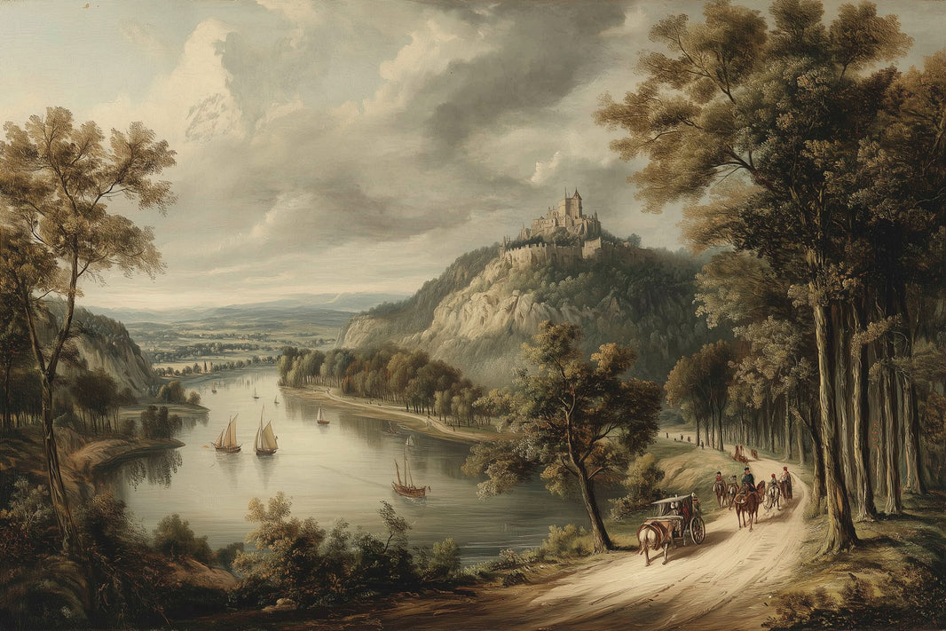 Castle Landscape Wallpaper River Traditional Wall Decor pattern artwork