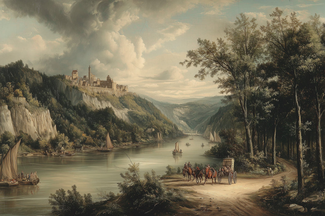 Castle Landscape Wallpaper River Removable Forest Wall Mural pattern artwork