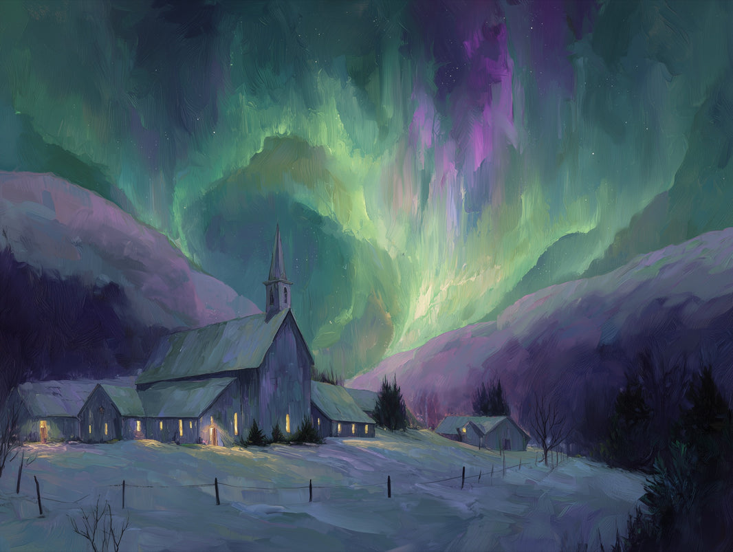 Aurora Borealis Wallpaper Northern Lights Mountain Wall Decor pattern artwork