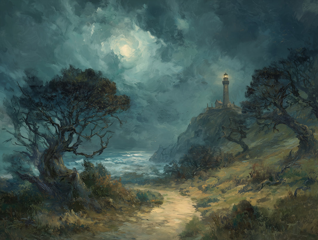 Lighthouse Coastal Wallpaper Moody Traditional Wall Decor pattern artwork