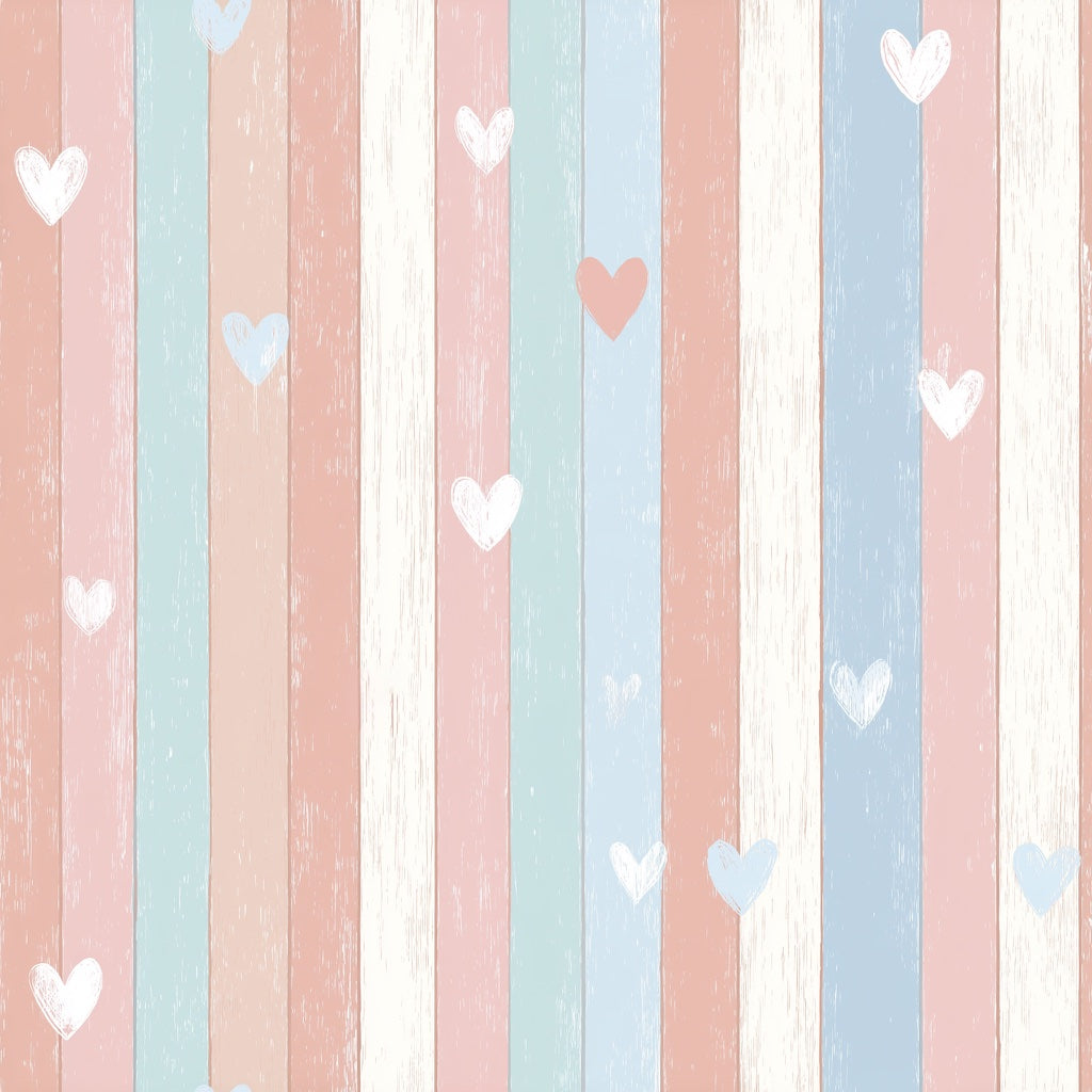 Pastel Stripes Wallpaper Hearts Hand Drawn Decorative Mural pattern artwork