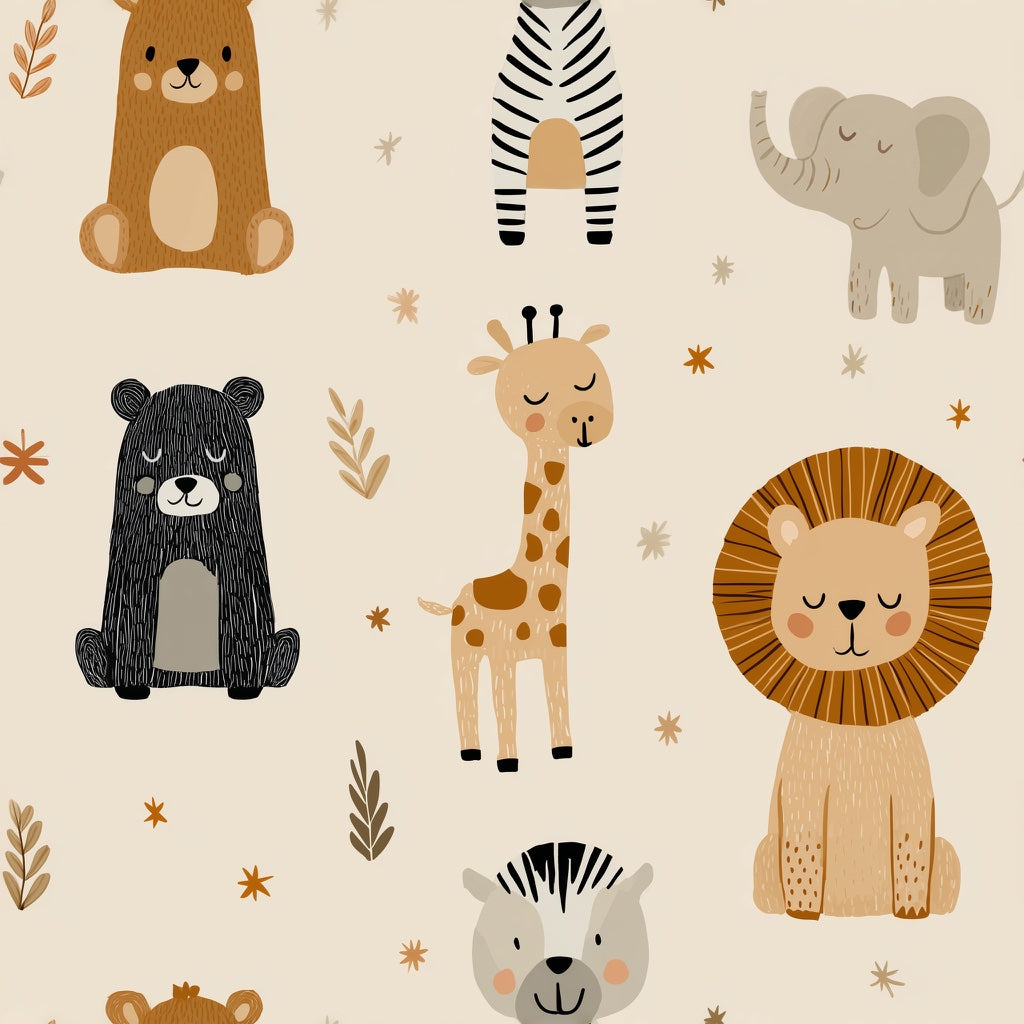 Nursery Wallpaper Cute Animals Safari Decorative Mural pattern artwork