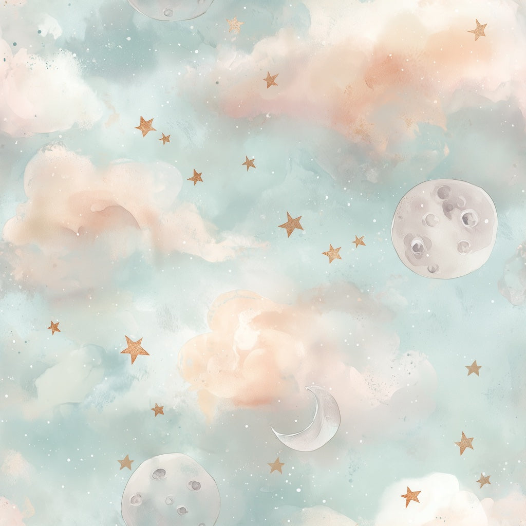 Celestial Wallpaper Watercolor Clouds Removable Stars Wall Decor pattern artwork