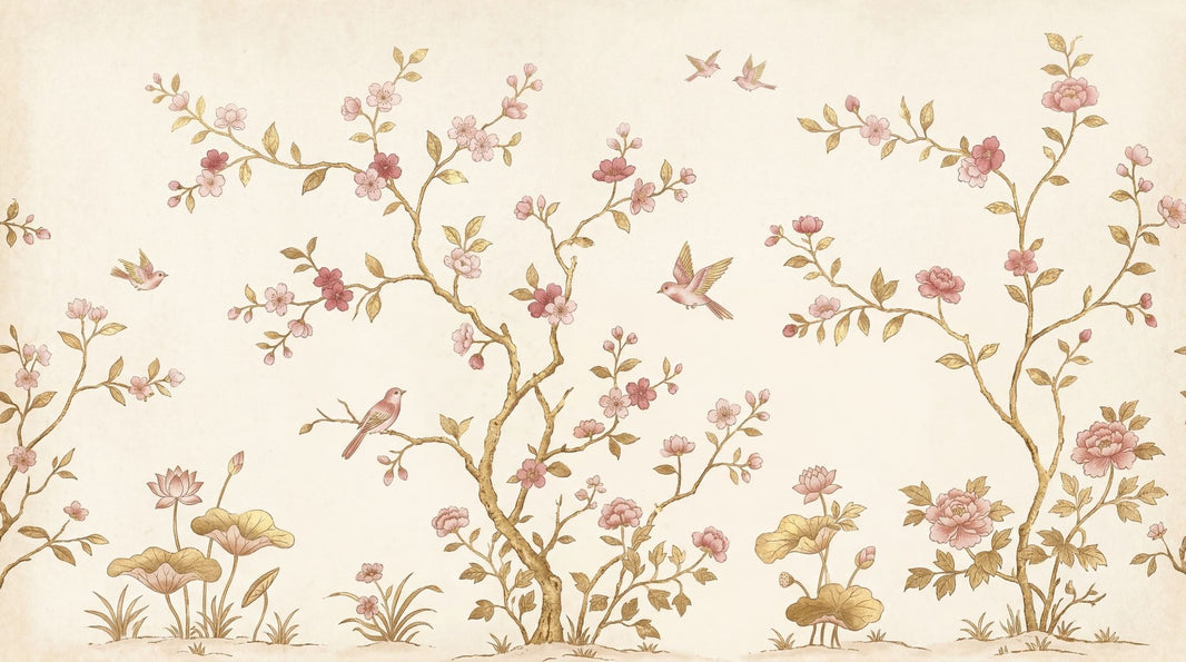 Cherry Blossoms Wallpaper Birds Oriental Garden Wall Mural pattern artwork
