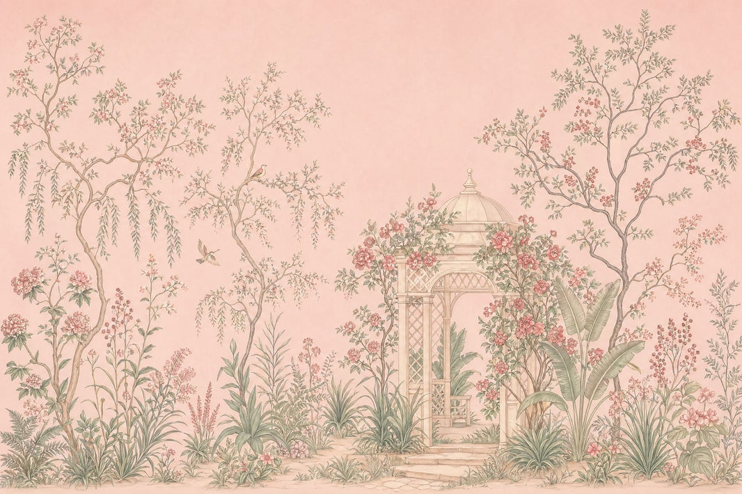 Garden Landscape Wallpaper Pastel Pink Vintage Mural Removable Wall Decor pattern artwork