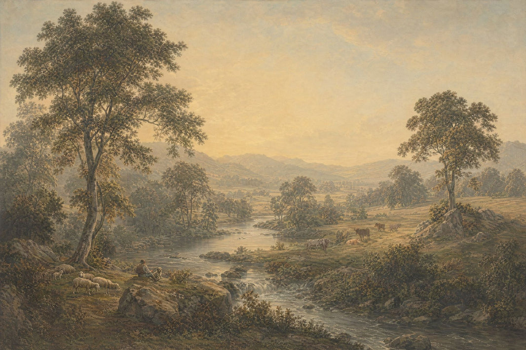 Pastoral Landscape Wallpaper River Valley Removable Golden Sky Wall Decor pattern artwork