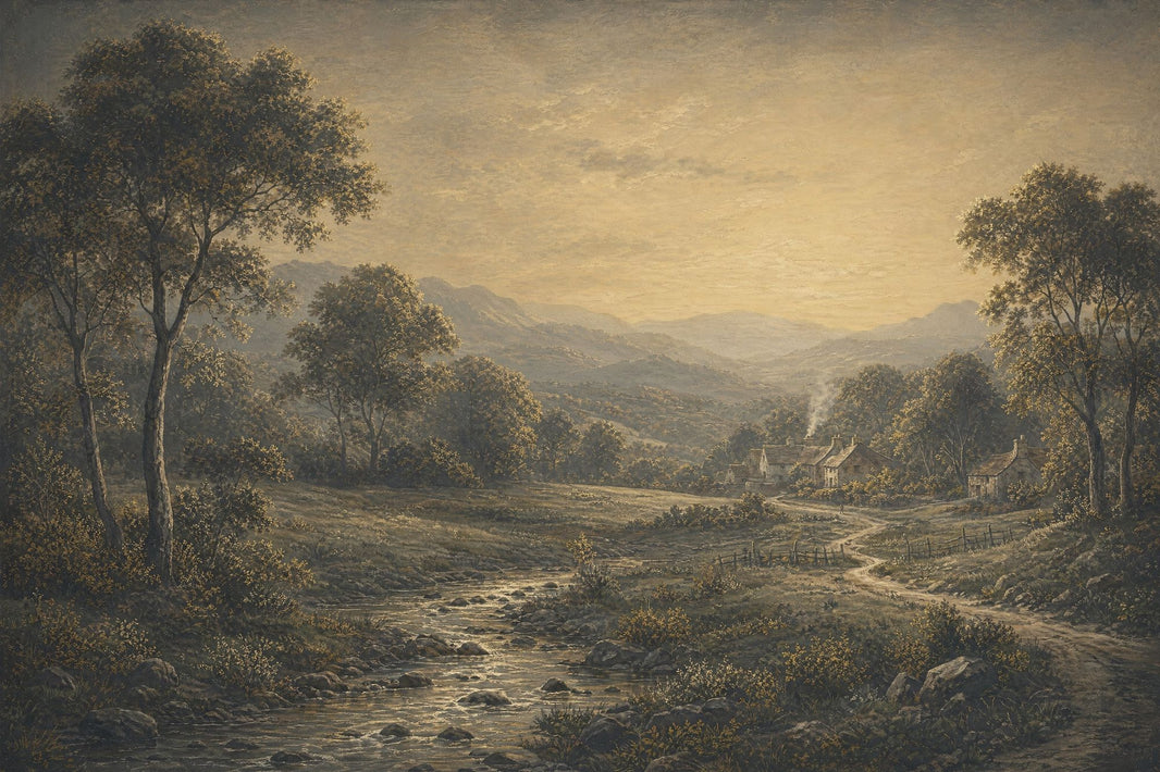 Vintage Landscape Wallpaper Rustic Countryside Sepia Tones Wall Mural pattern artwork
