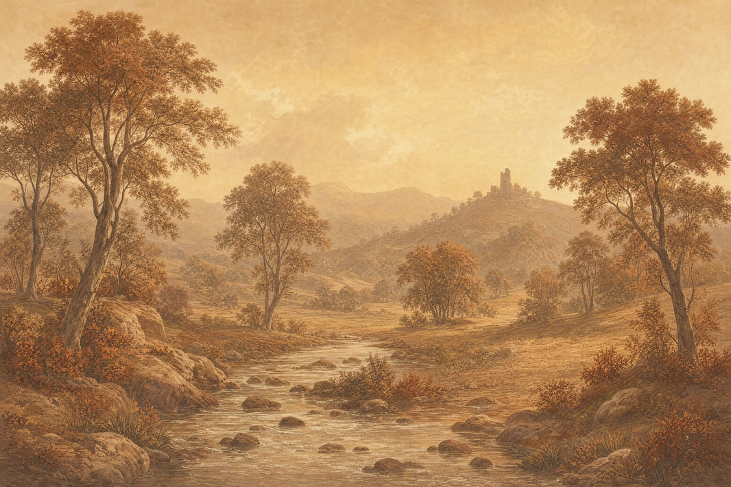 Vintage Landscape Wallpaper Sepia Removable River Stream Wall Decor pattern artwork